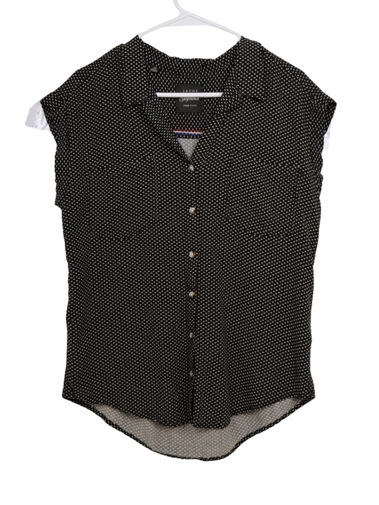JACHS Girlfriend Tops - JACHS Girlfriend NY Black White Print Button Up Blouse Medium Short Sleeve
